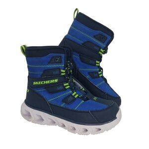 Skechers Hypno-Flash Boys Pre-owned Light up Blue & Black Winter Boots - sz. 13